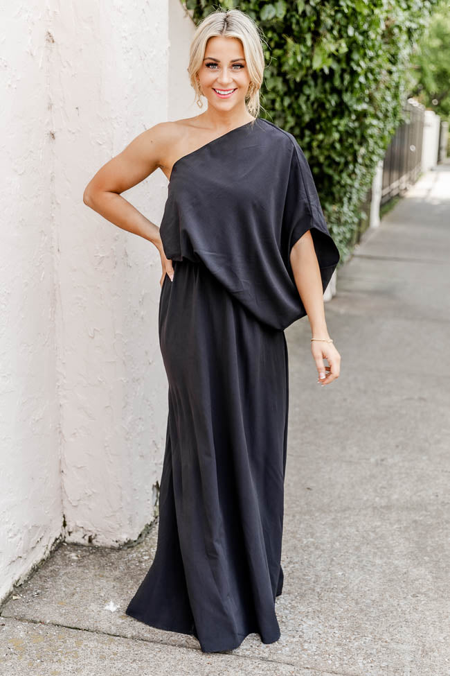 Found My Forever Black One Shoulder Maxi Dress FINAL SALE