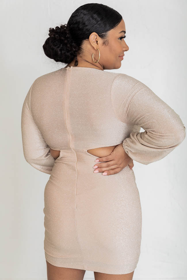 I Don't Remember Beige Cut Out Long Sleeve Dress FINAL SALE