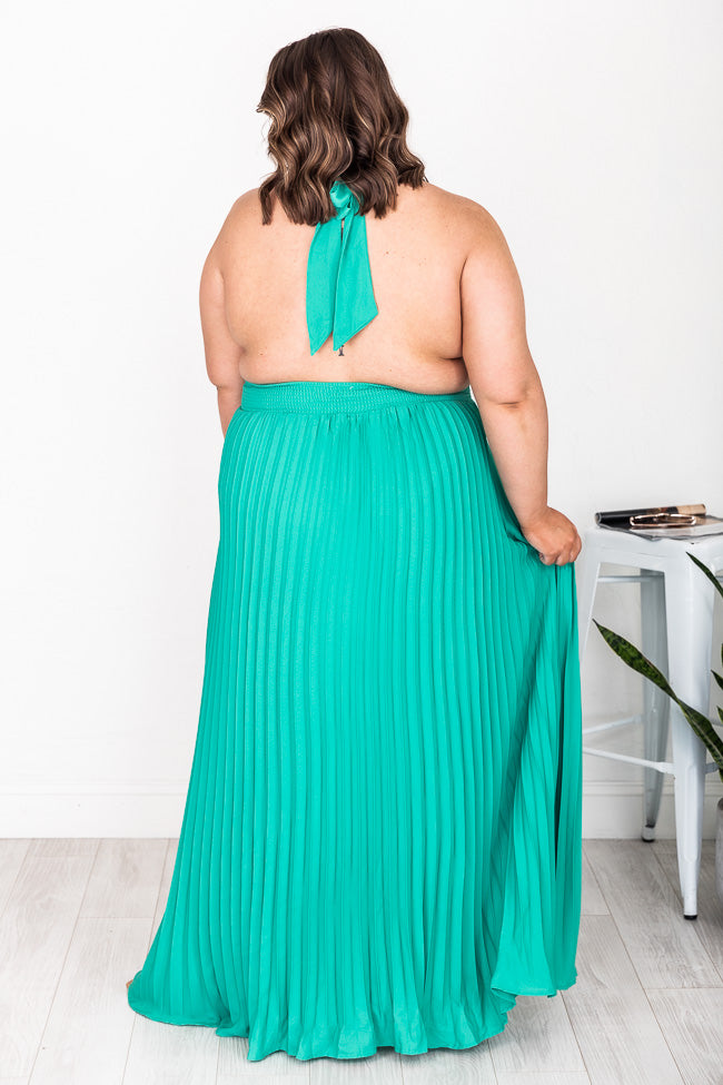 Sunny Gleam Green Accordion Halter Maxi Dress FINAL SALE