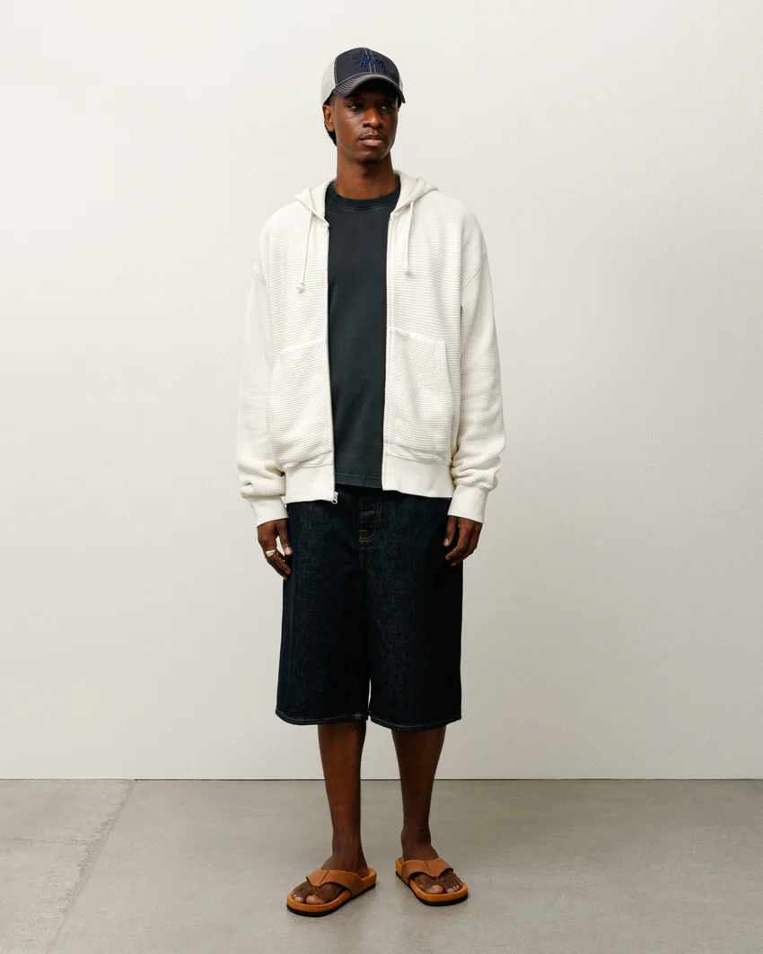 DOUBLE LAYER WAFFLE ZIP HOODIE