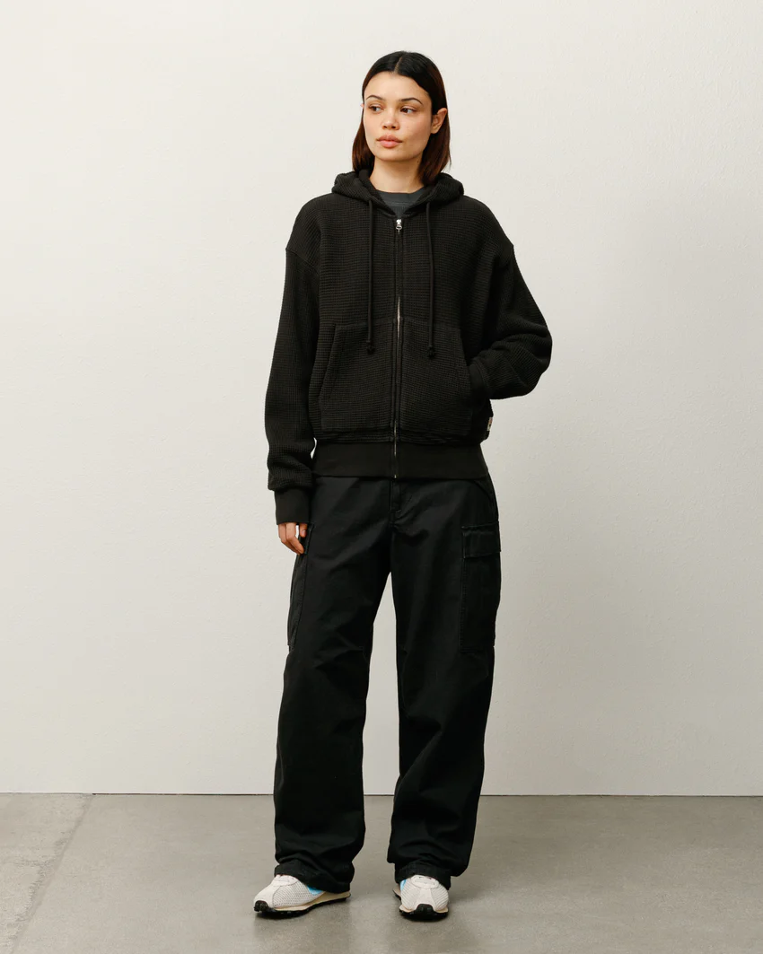 DOUBLE LAYER WAFFLE ZIP HOODIE