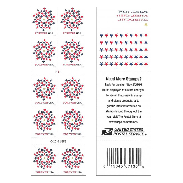 Patriotic Spiral Forever Stamps 2016