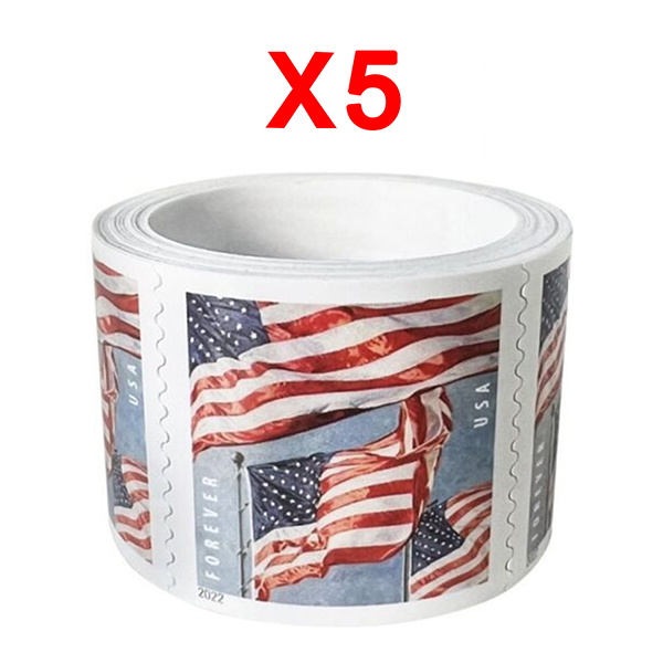 2022 U.S. Flag Stamps, 5 Rolls (500 Pcs)