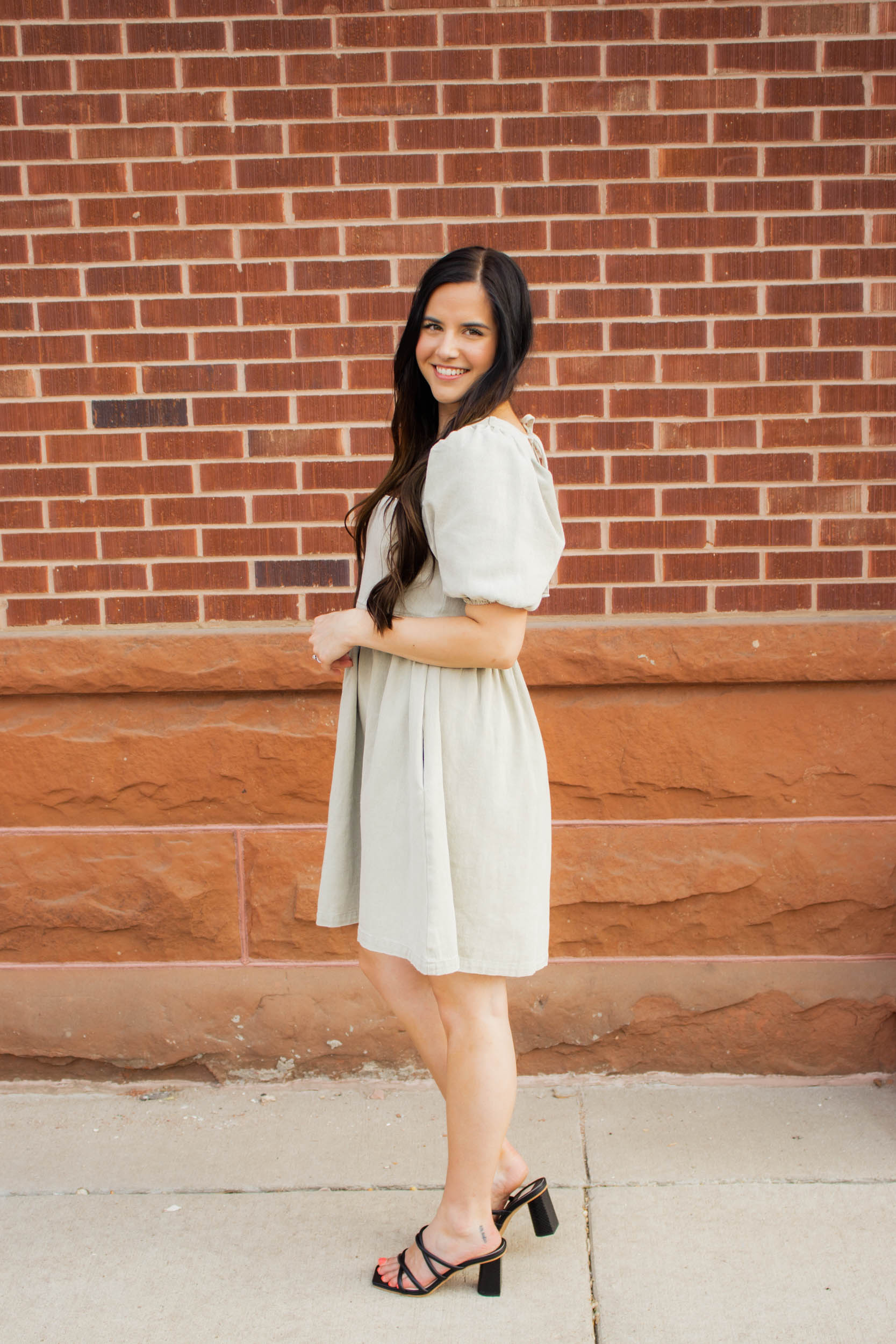 Emma Washed Denim Babydoll Dress | Light Olive