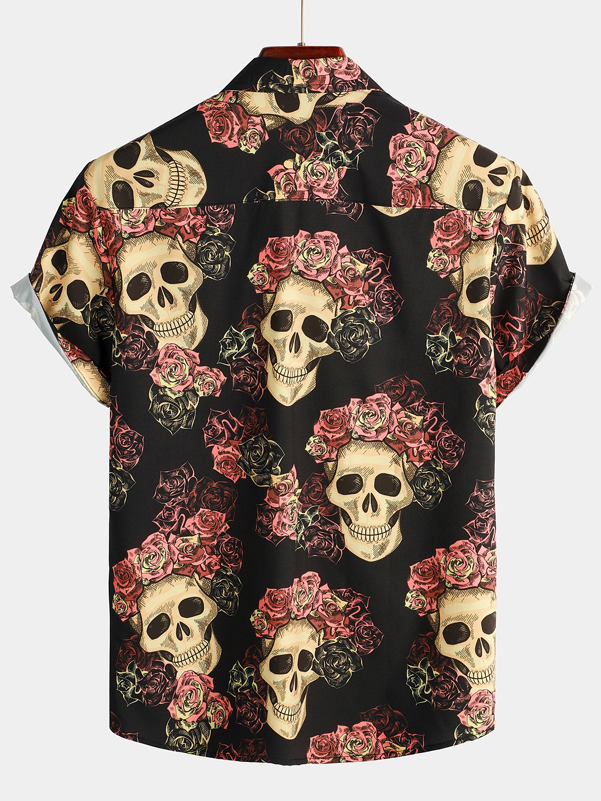 Men's Skull Rose Print Short Sleeve Hawaiian Shirt