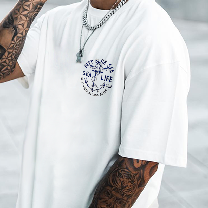 Men's Street Style Casual 'SEA LIFE' Print T-Shirt