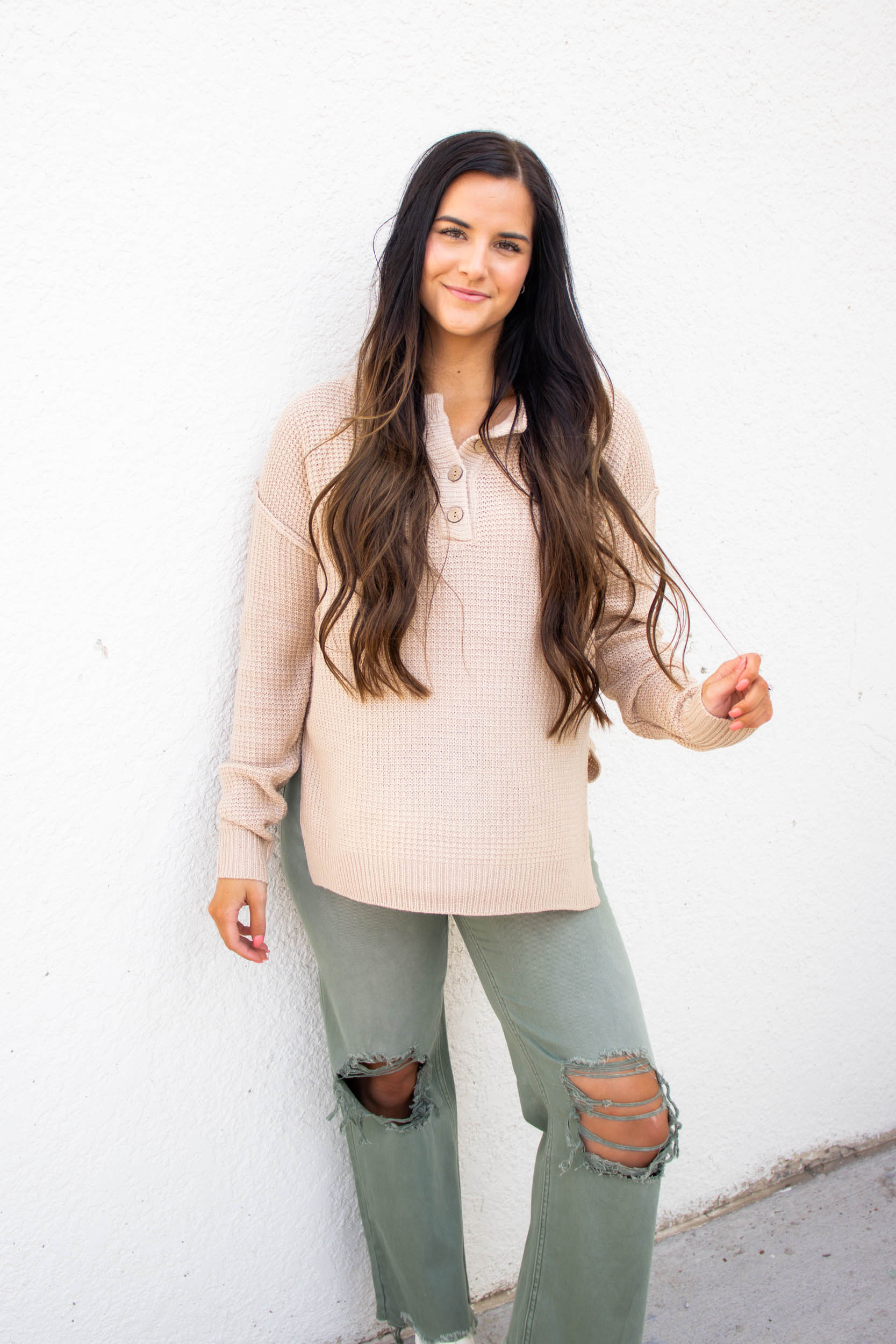 Nicole Waffle Knit Sweater | Oatmeal