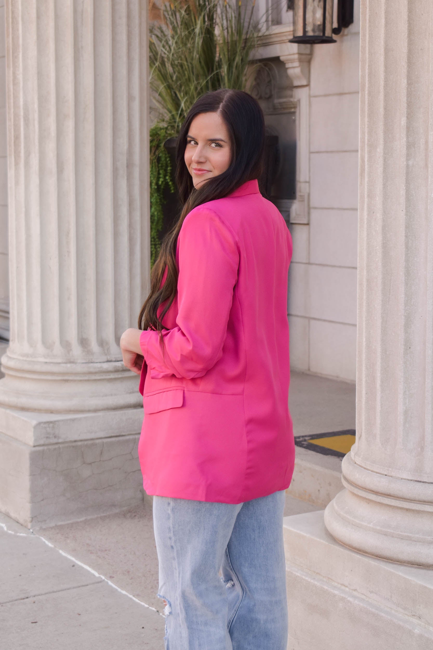 Ellen Collared Blazer | Hot Pink