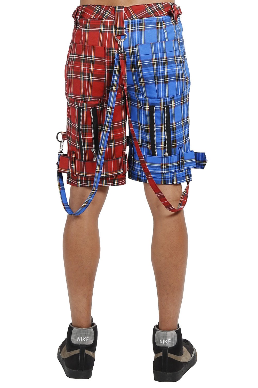 Split Bondage Shorts Red/Blue Plaid
