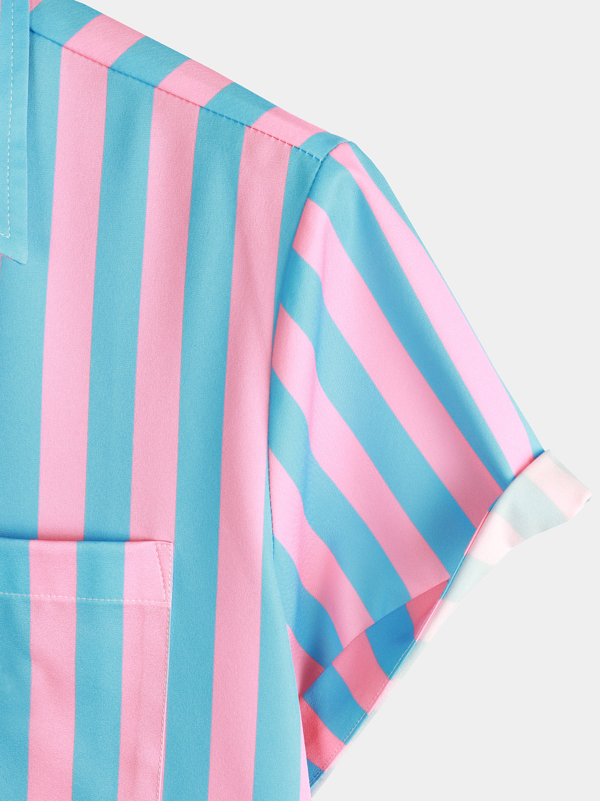 Men's Flamingo & Striped Print Pocket Short Sleeve Shirt