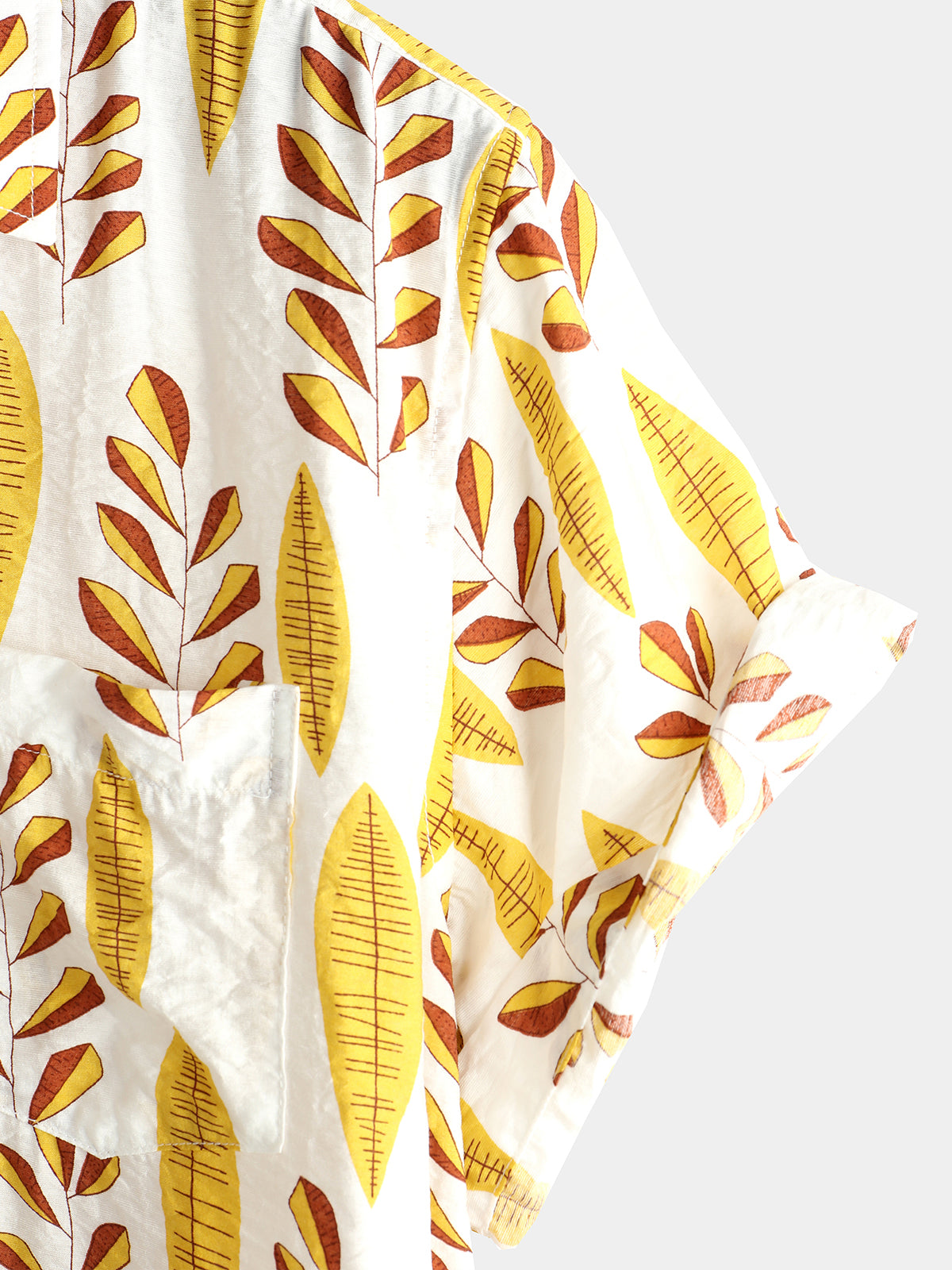 Men's Tropical Leaves Print Pocket Casual Shirt