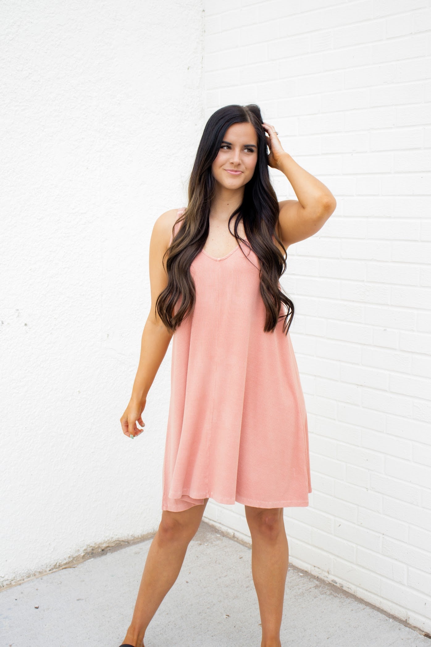 Gwen Ribbed V-Neck Dress | Persimmon