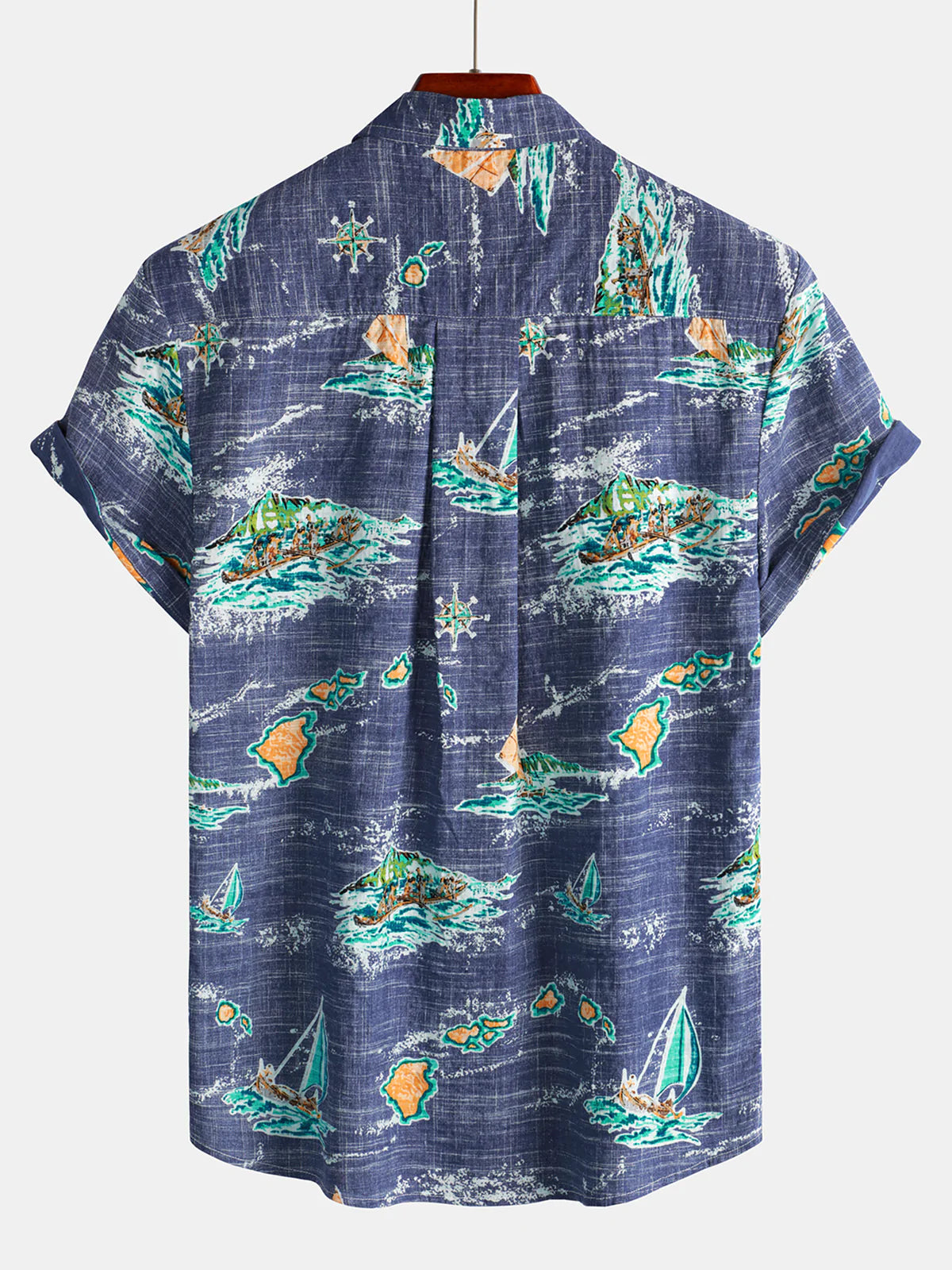 Men's Cotton Navy Blue Hawaiian Islands Cruise Beach Button Up Pocket Summer Short Sleeve Aloha Shirt
