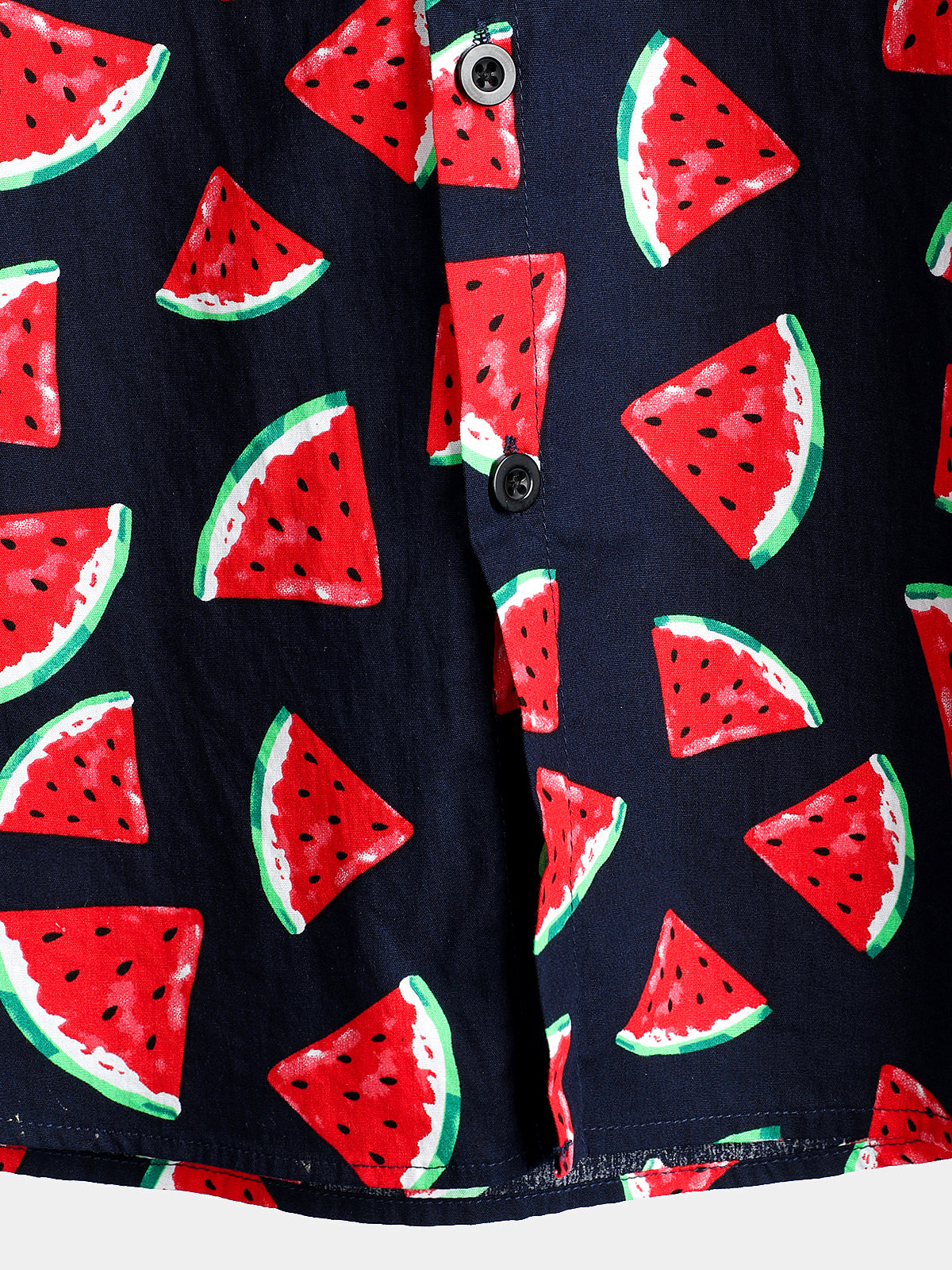 Men's Pink Watermelon Print Short Sleeve Shirt