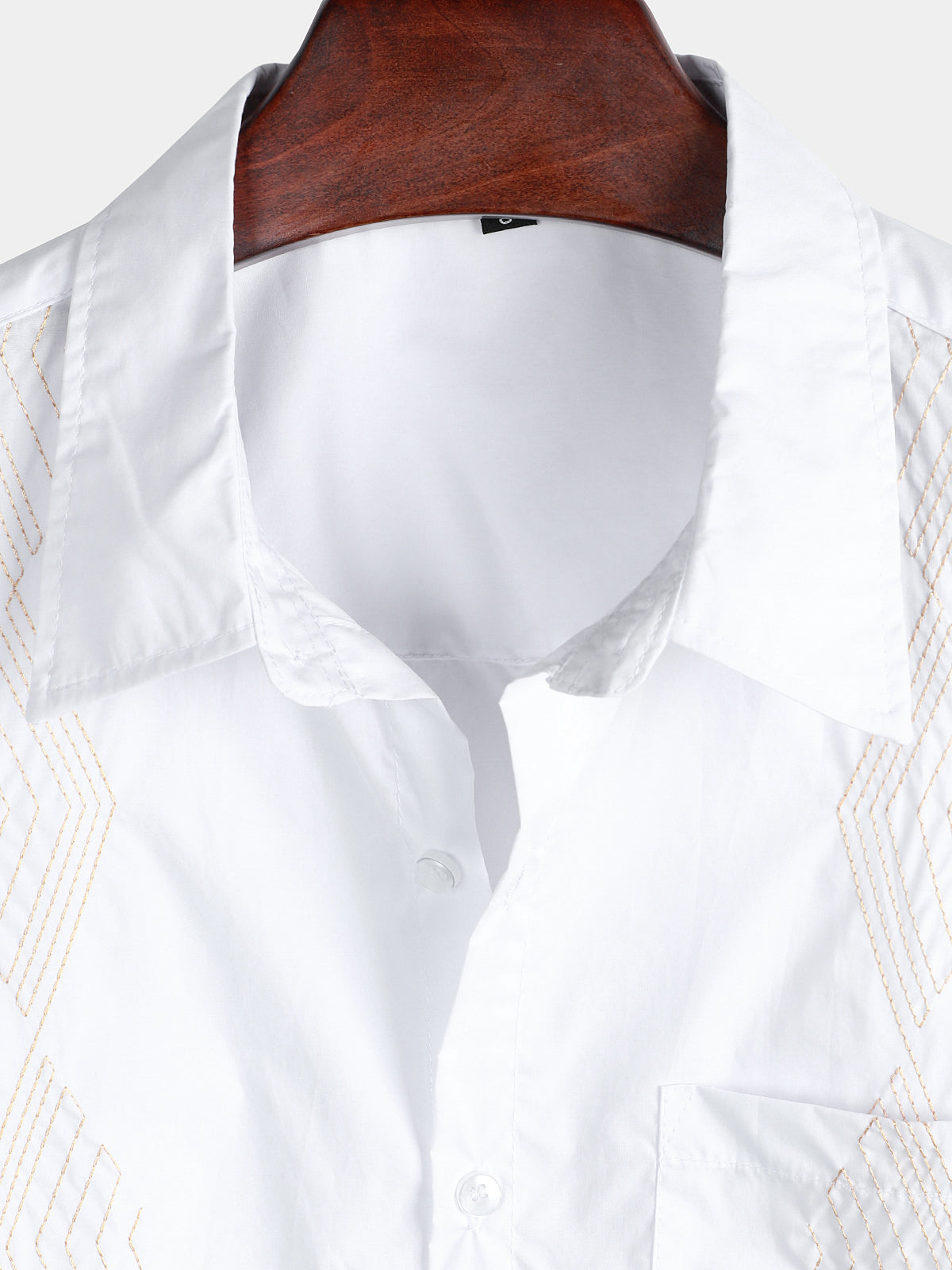 Men's Cotton Guayabera Geometric Embroidered Short Sleeve Button Up Pocket Summer Beach Shirt