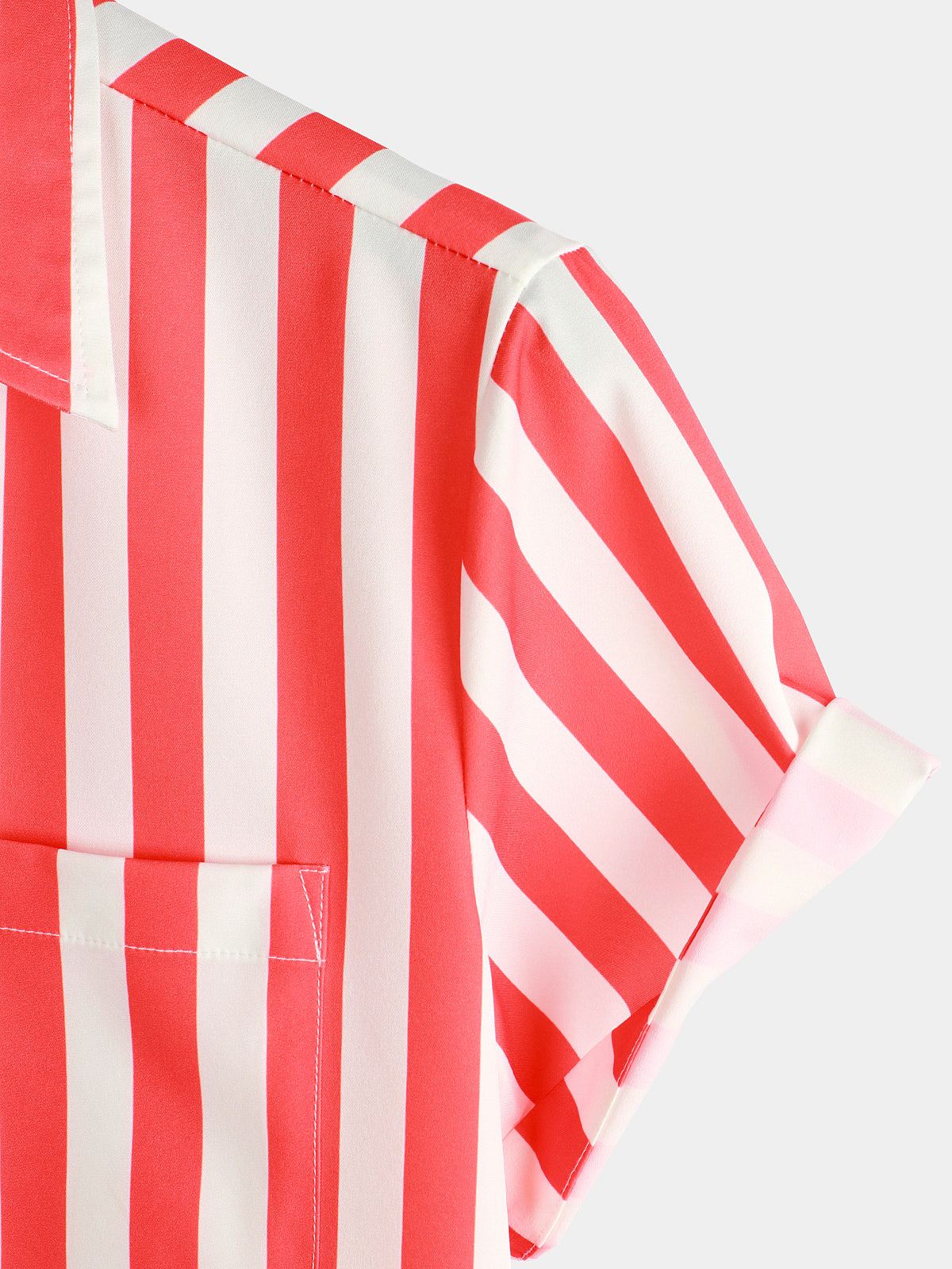 Men's Flamingo & Striped Print Pocket Short Sleeve Shirt