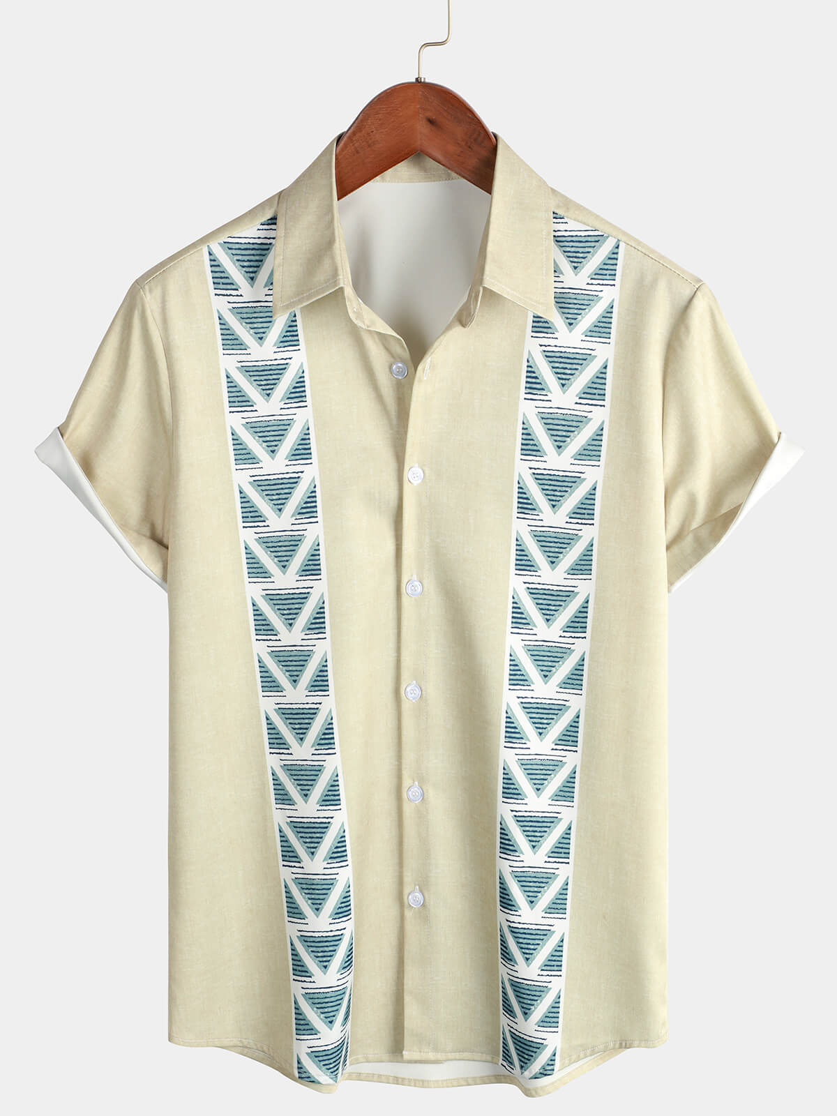 Men's Casual Geometric Blue Bowling Striped 50s Vintage Short Sleeve Button Up Shirt