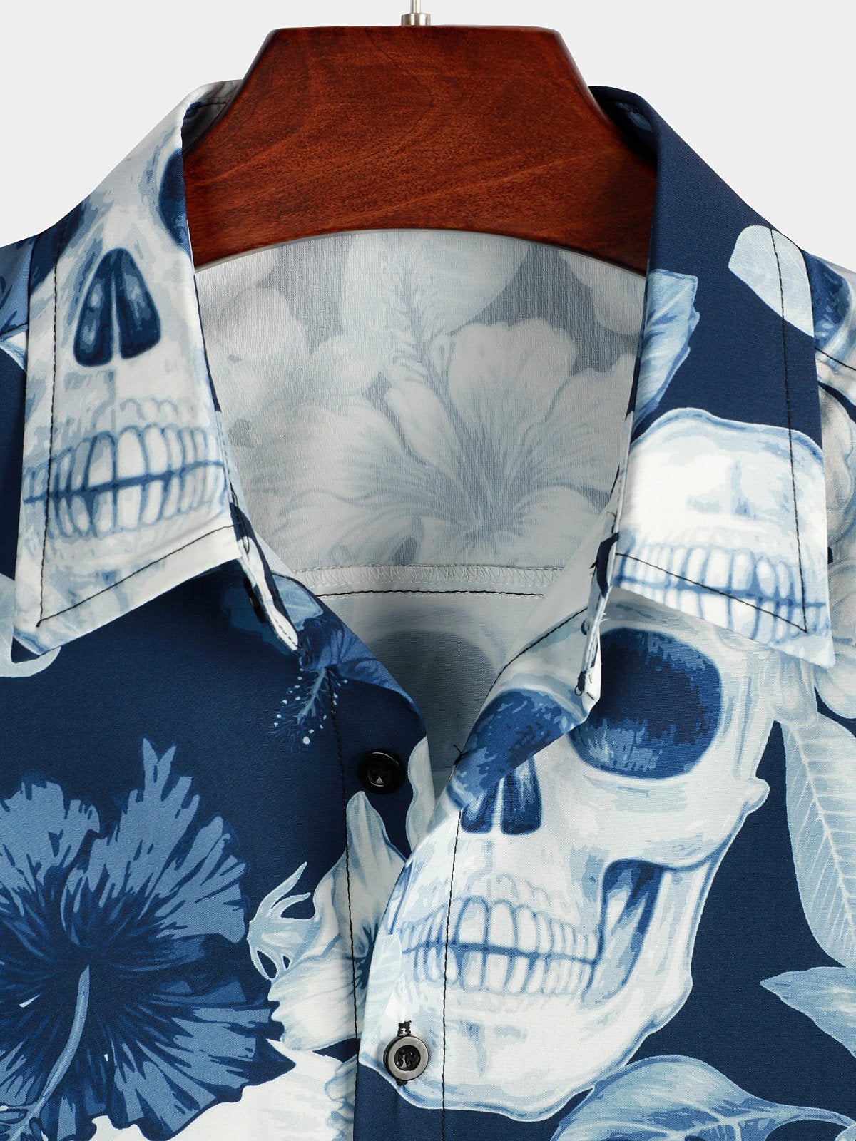 Men's Skull Rose Print Short Sleeve Hawaiian Shirt