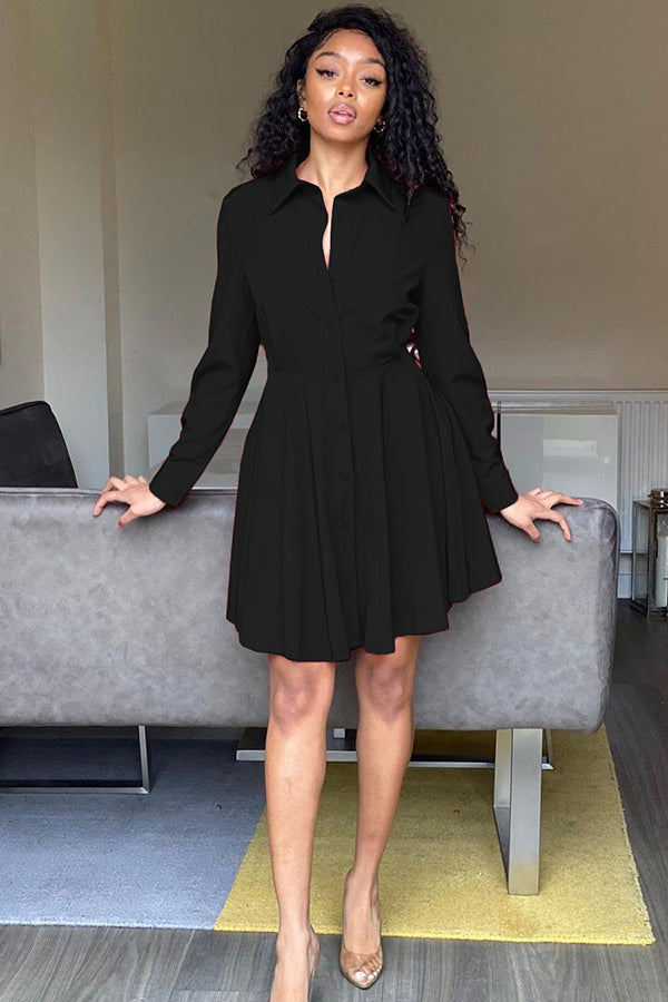 Button Up Ruffle Hem Shirt Dress