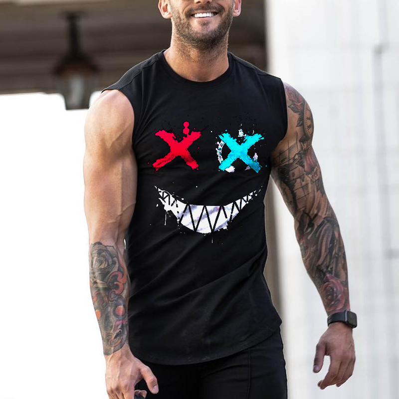 Men's Fashion Smiley Print Casual Slim Fit Tank