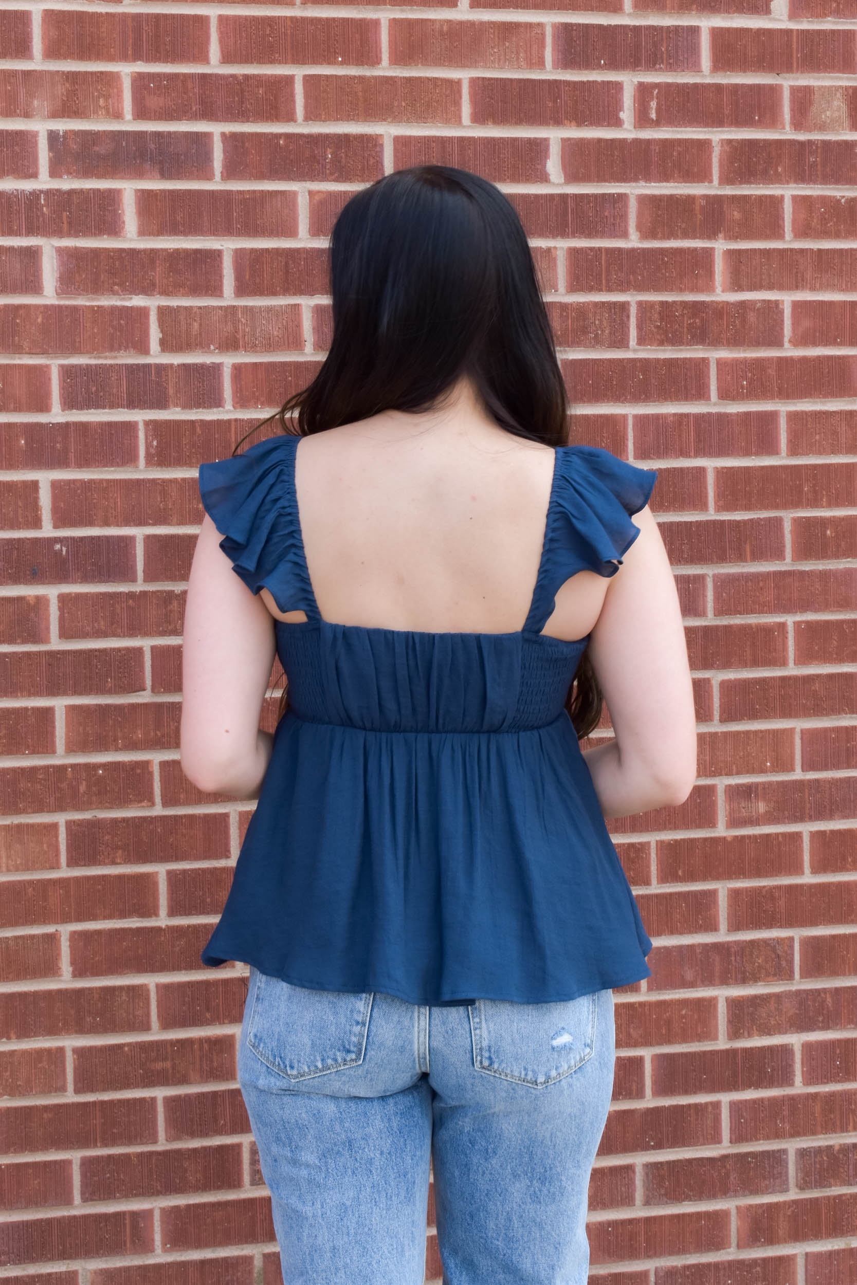 Mia Ruffle Sleeve Babydoll Top | Navy