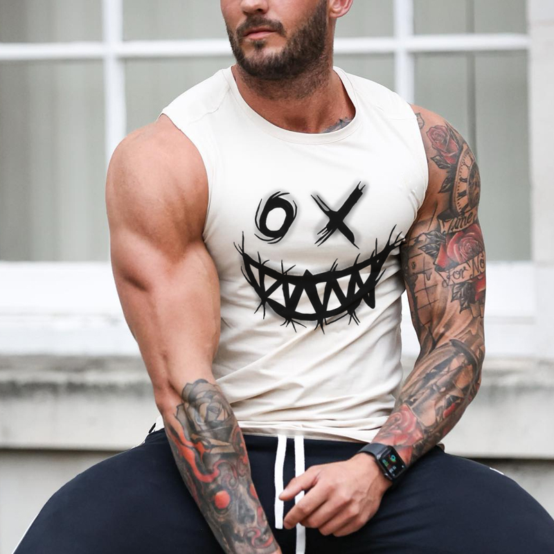 Men's Fashion Smiley Print Casual Slim Fit Tank
