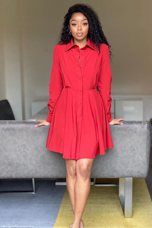 Button Up Ruffle Hem Shirt Dress
