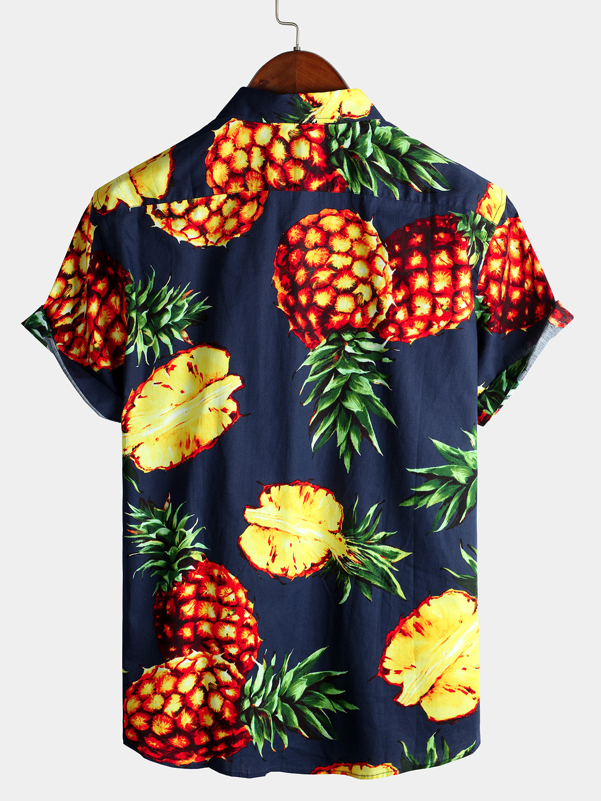 Men's Pink Pineapple Print Holiday Pocket Cotton Shirt