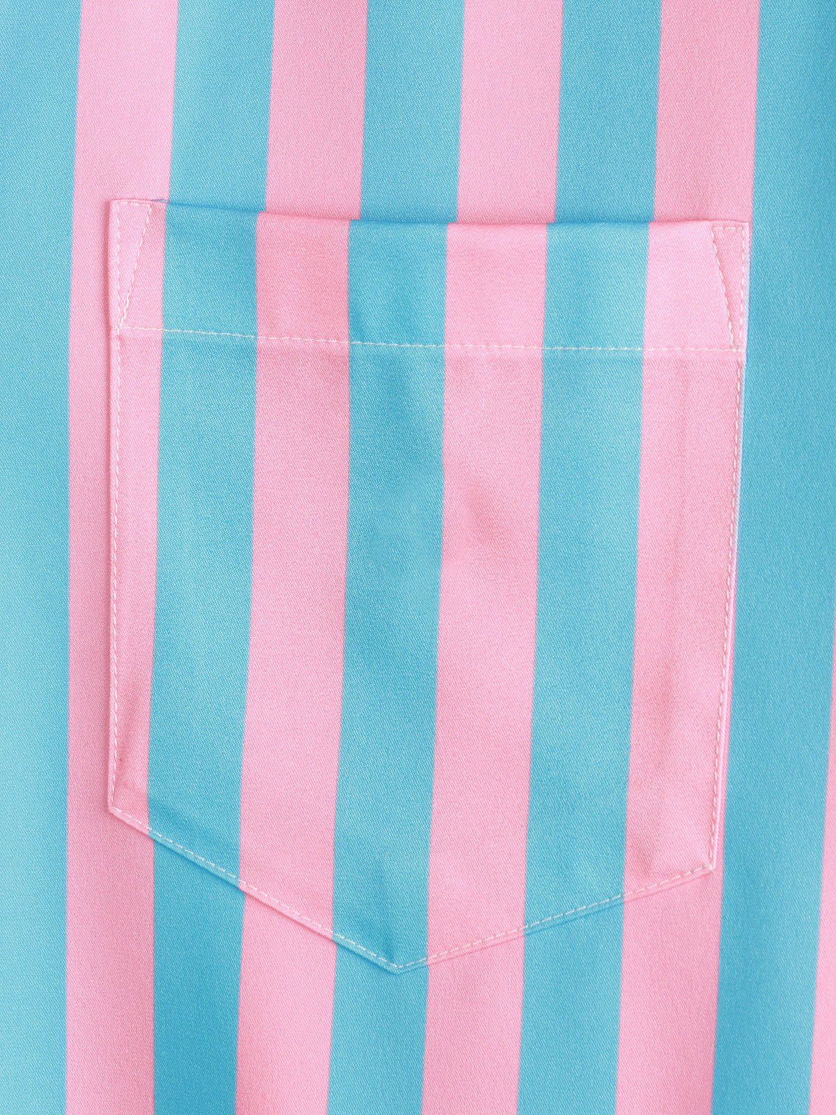 Men's Flamingo & Striped Print Pocket Short Sleeve Shirt