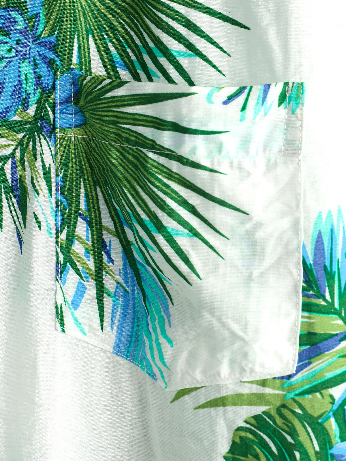 Men's Tropical Leaves Print Pocket Casual Shirt
