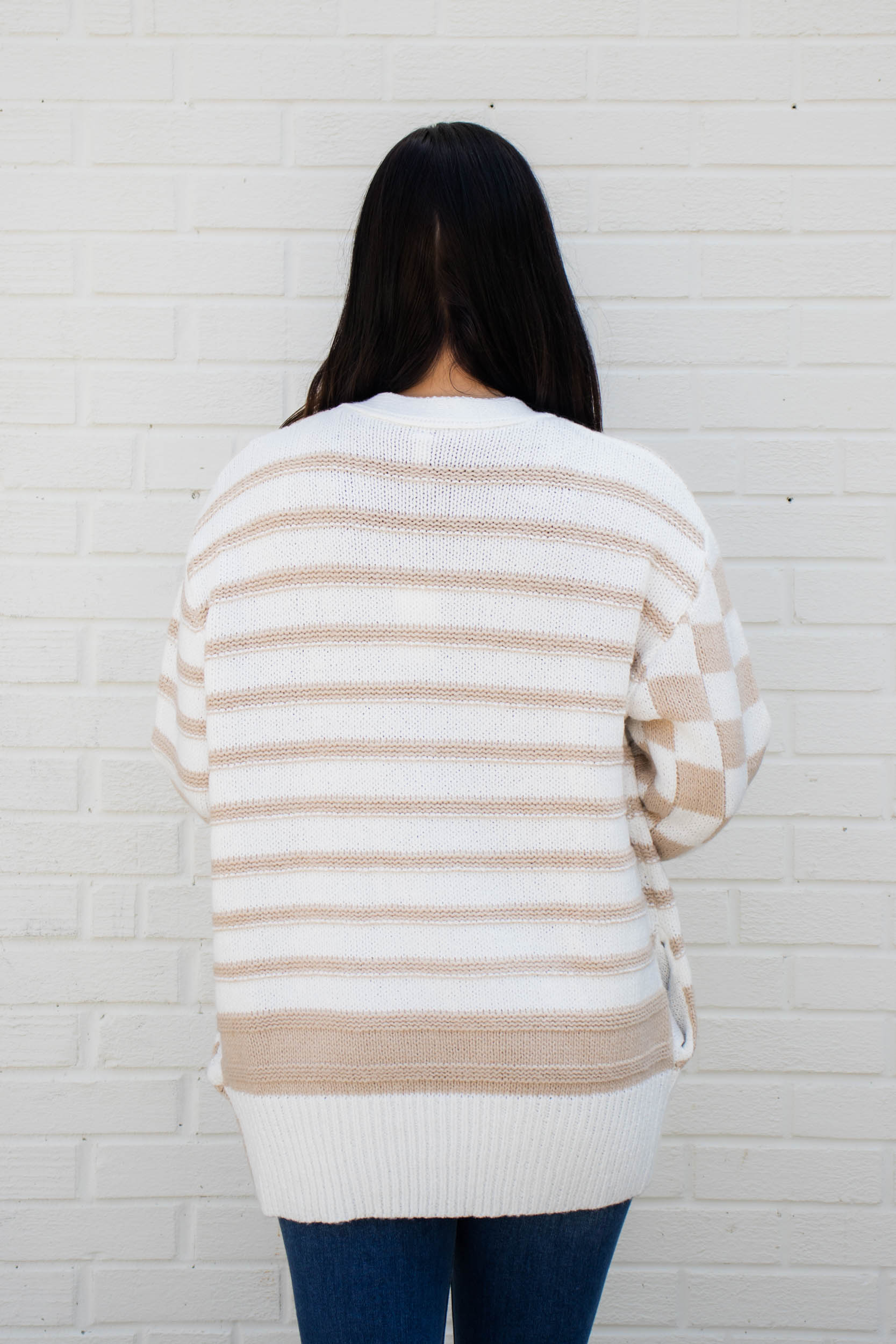 Patti Striped-Checkered Cardigan | Cream/Taupe