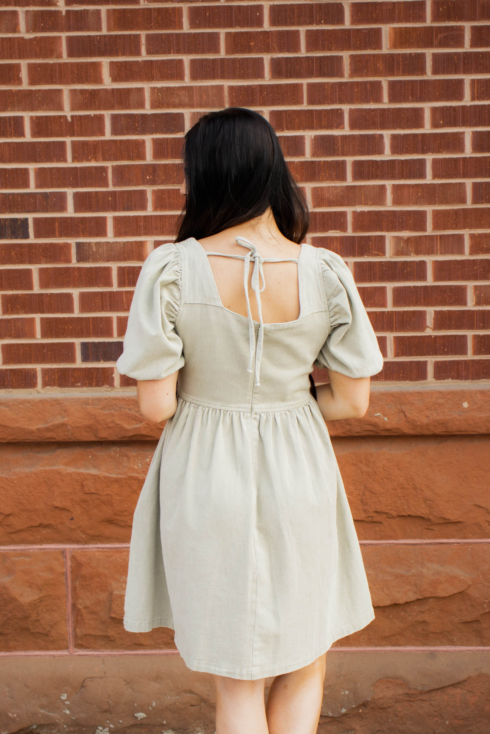 Emma Washed Denim Babydoll Dress | Light Olive