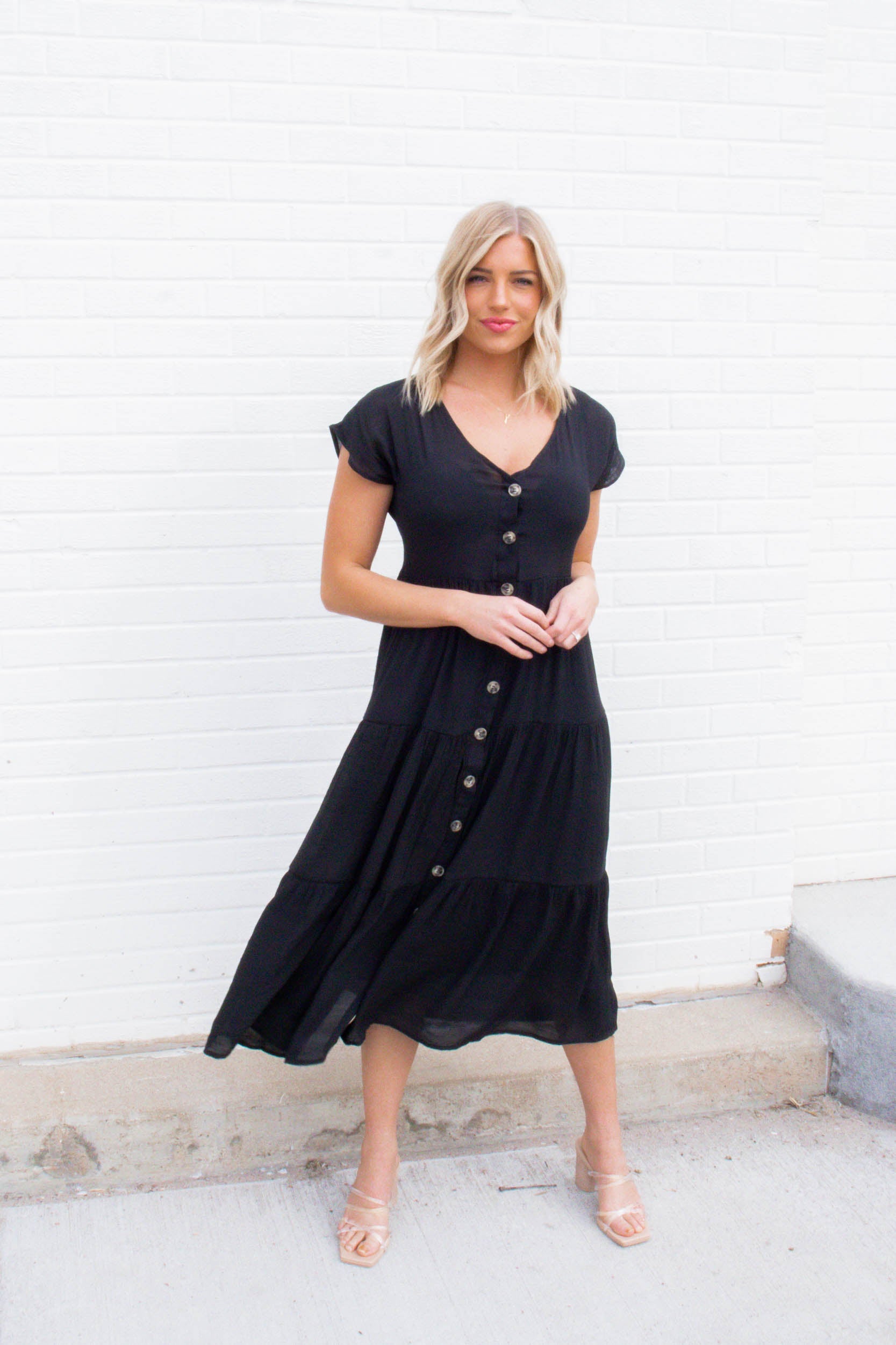 Maggie Faux Button Down Midi Dress | Love
