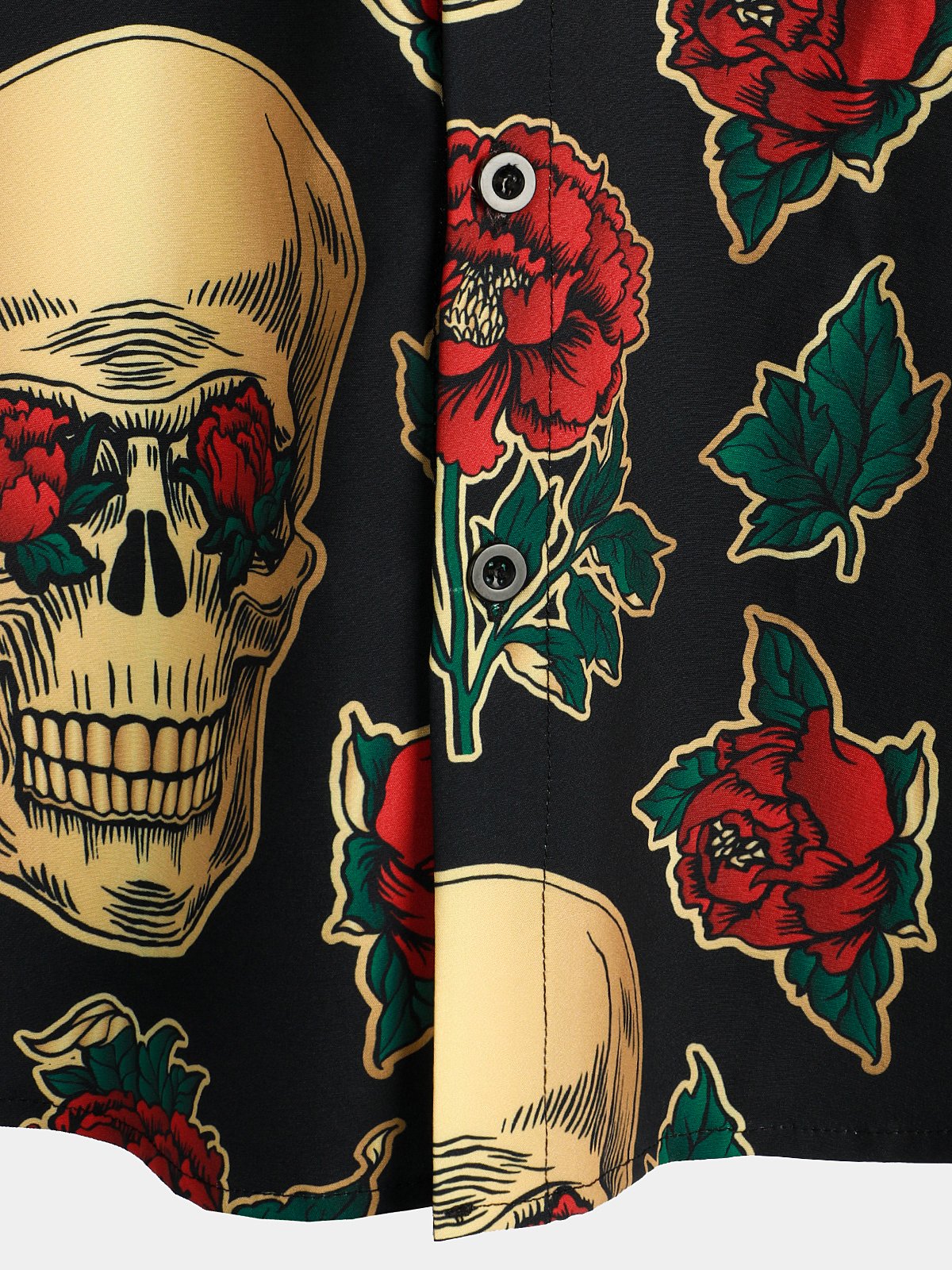 Men's Skull Rose Print Short Sleeve Hawaiian Shirt