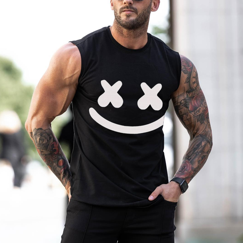 Men's Fashion Smiley Print Casual Slim Fit Tank