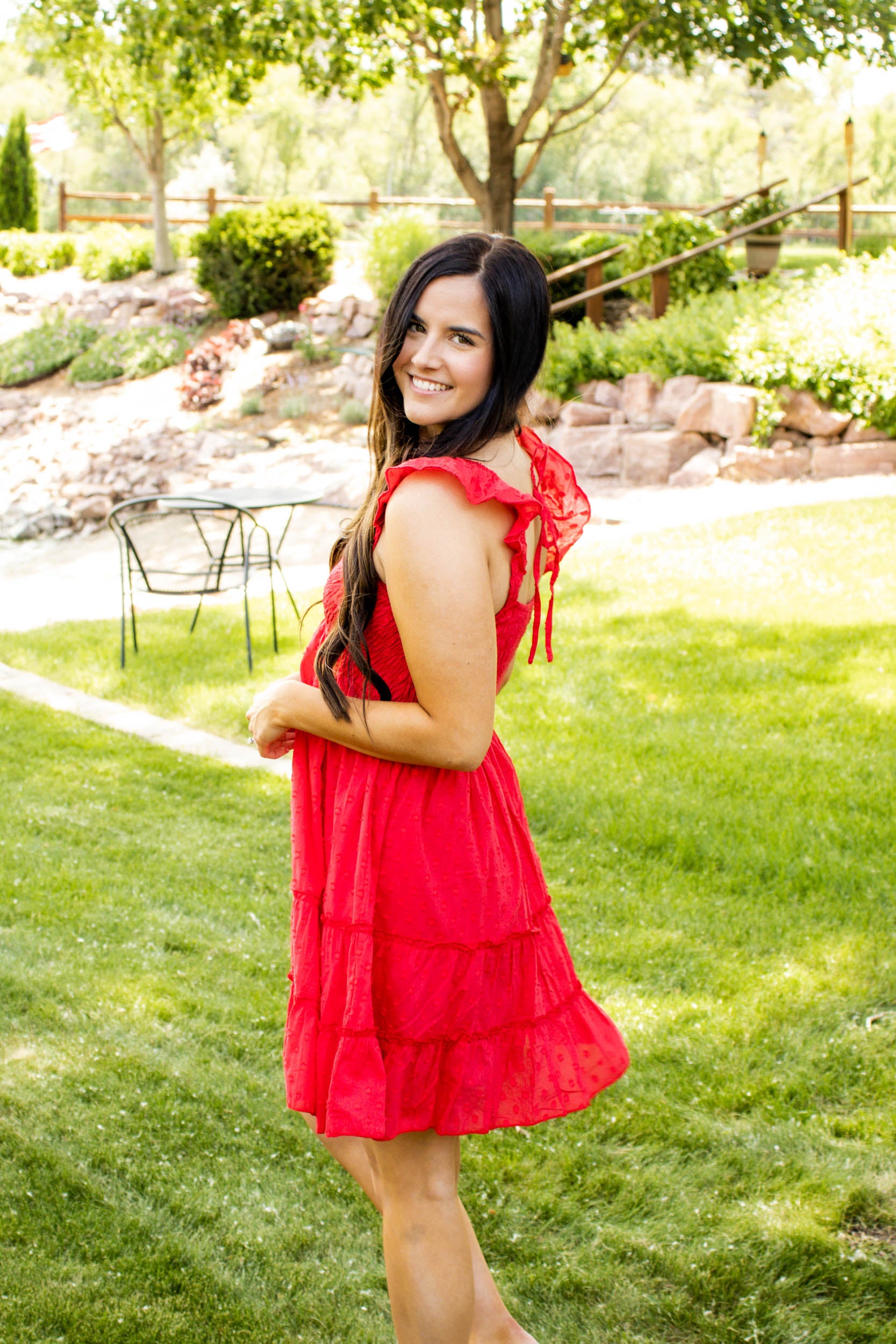 Lydia Smocked Dotted Dress | Red