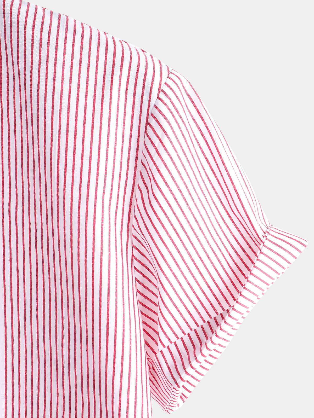 Men's Cotton Striped Stand Collar Short Sleeve Shirt