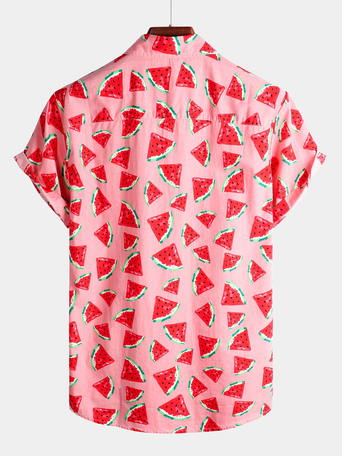 Men's Pink Watermelon Print Short Sleeve Shirt
