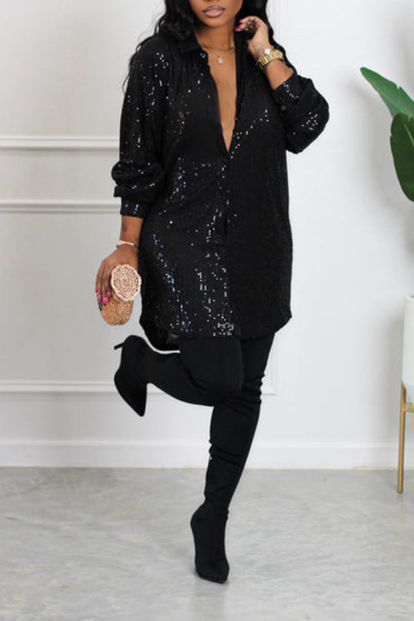 Happy Hour Sequin Shirt Dress