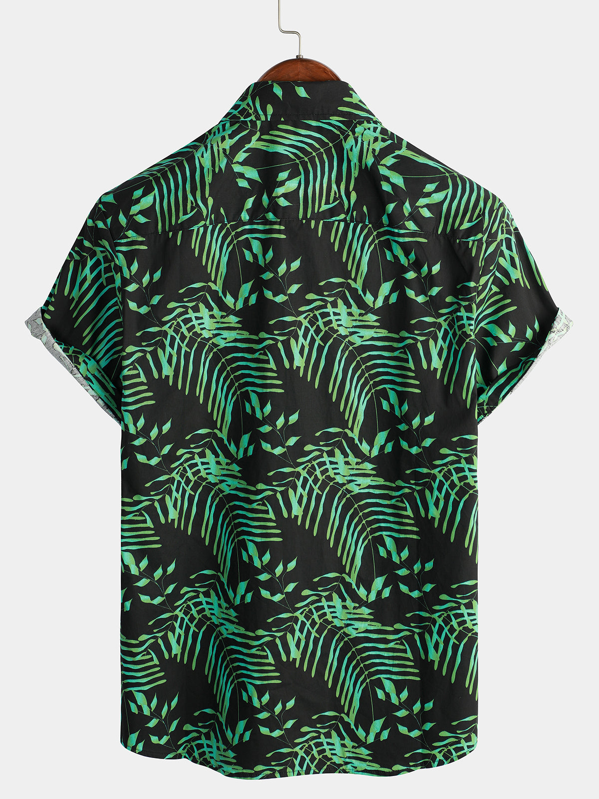 Men's Summer Tropical Green Plant Leaf Button Up Short Sleeve Hawaiian Shirt