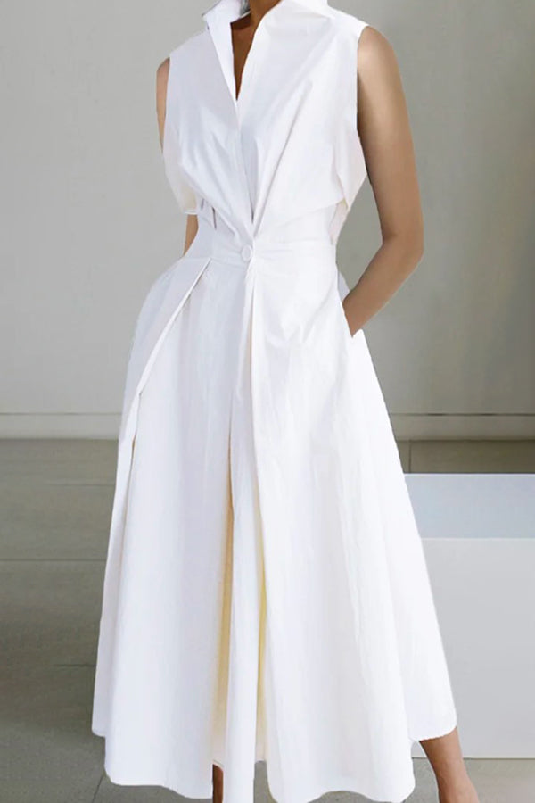 Sleeveless Slant Pocket Shirt Dress