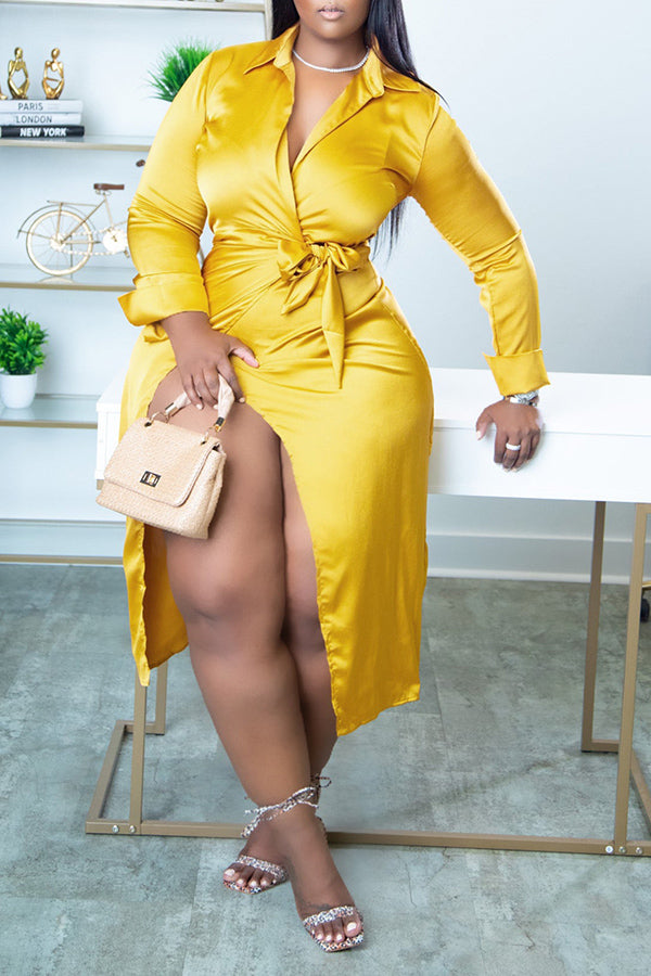 Stylish Knot Side Satin Wrap Dress