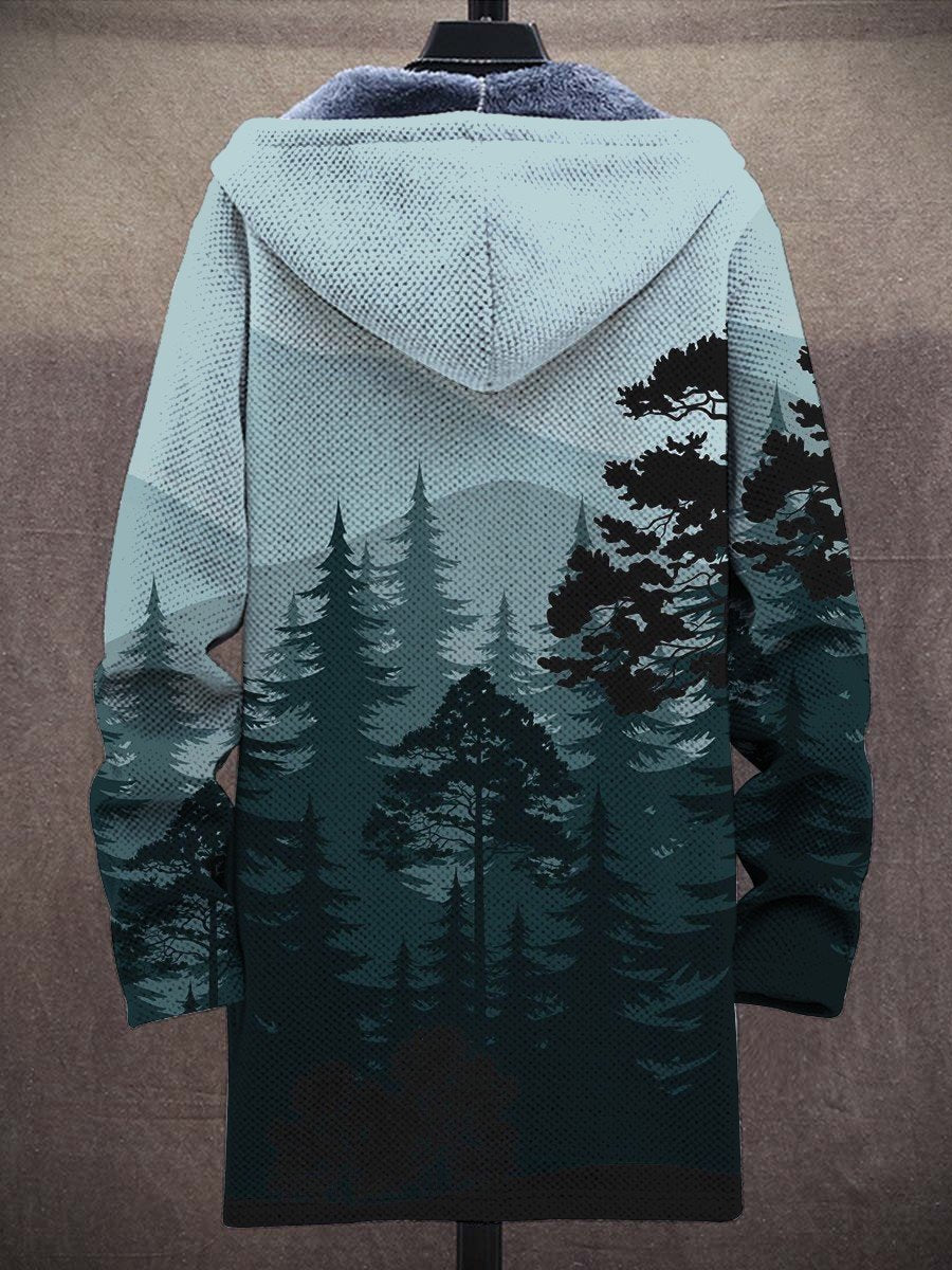 Men's Art Watercolor Forest Colorful Long-Sleeved Fleece Sweater Coat Cardigan