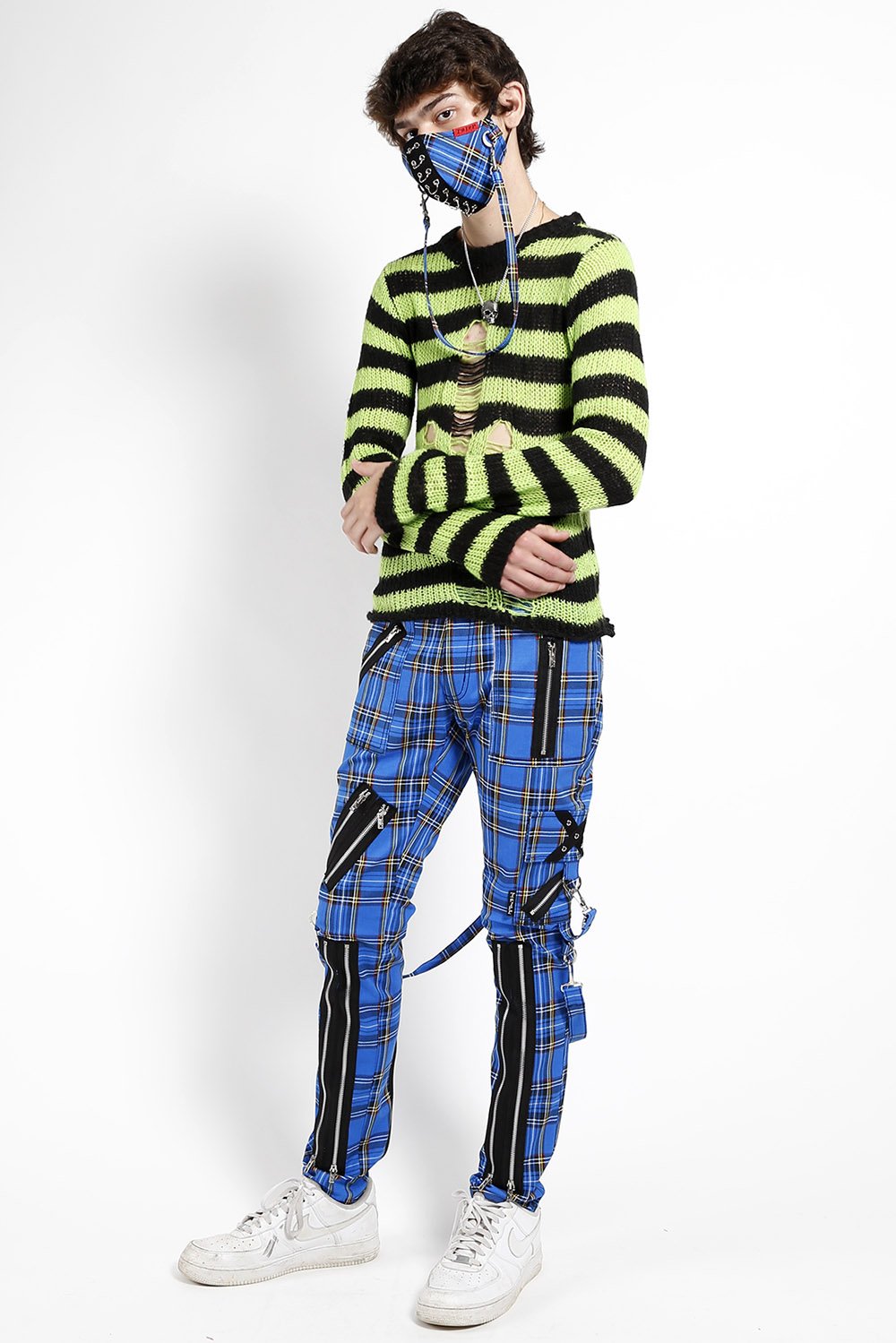 Punk Bondage Pants Blue Plaid
