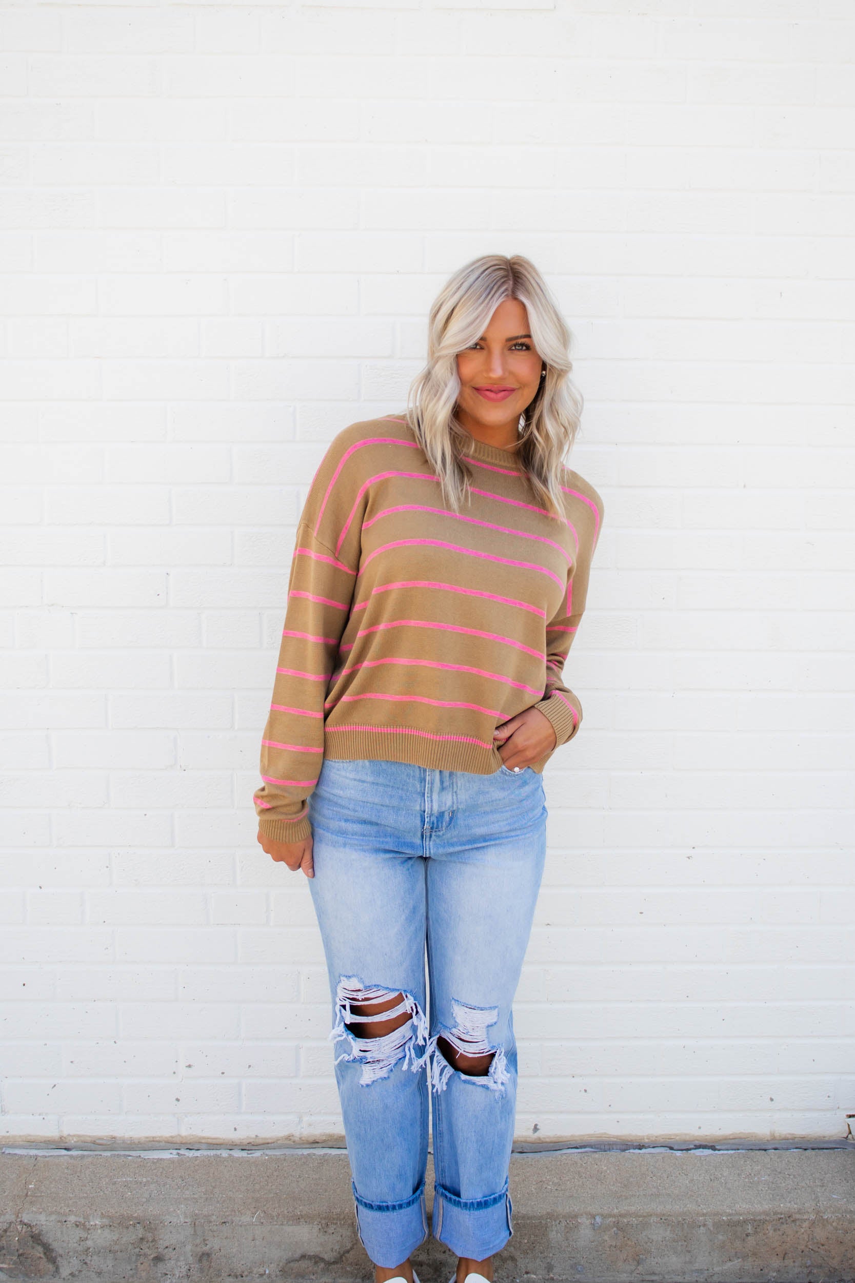 Violet Striped Sweater | Mocha/Pink