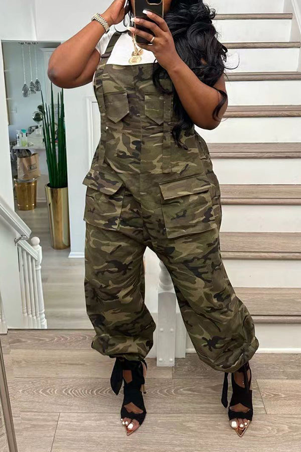 Camo Print Oversized Flap Pocket Pants