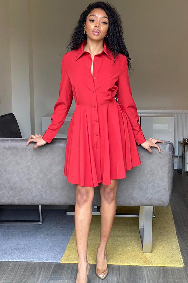 Button Up Ruffle Hem Shirt Dress