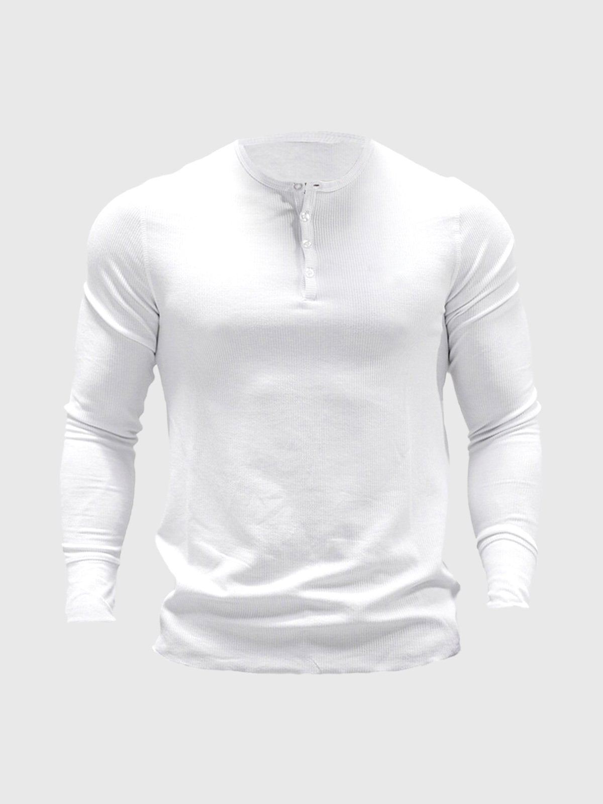 M's Rib Knit Curved Hem Long Sleeve Henley Shirt