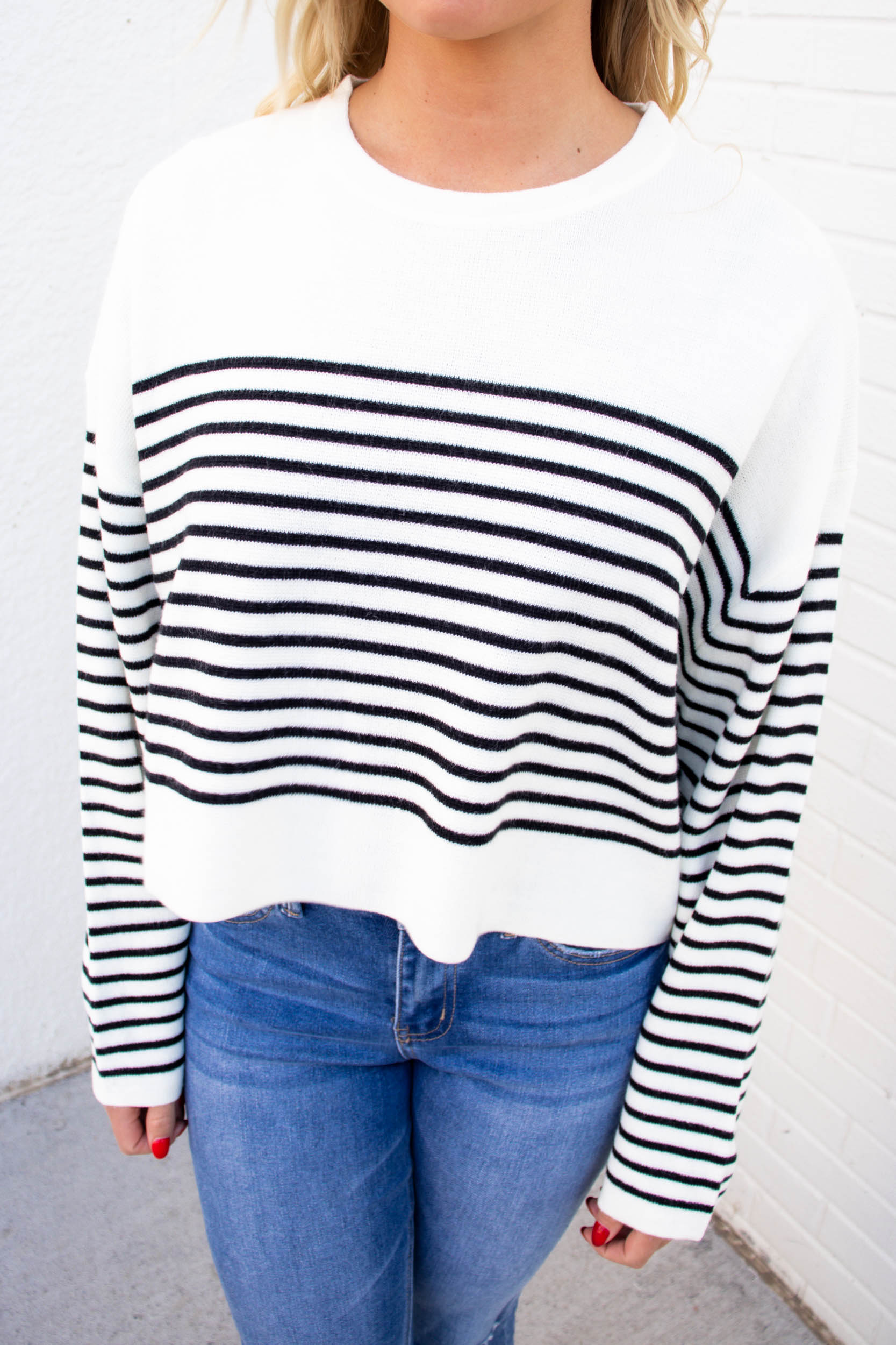 Hallie Striped Knitted Top | White/Black