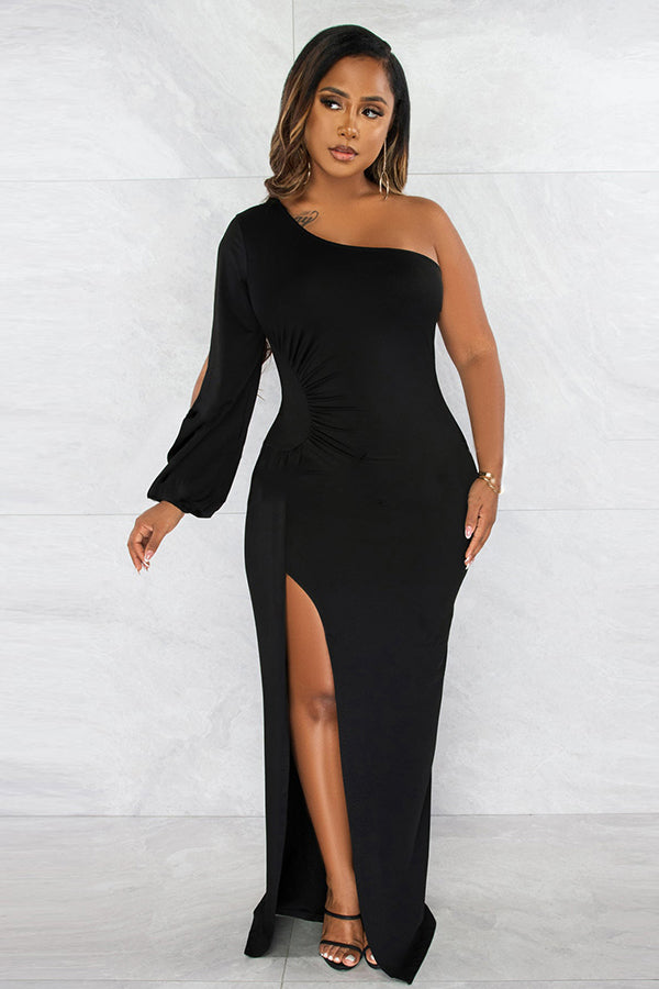 One-shoulder Split Thigh Formal Dress